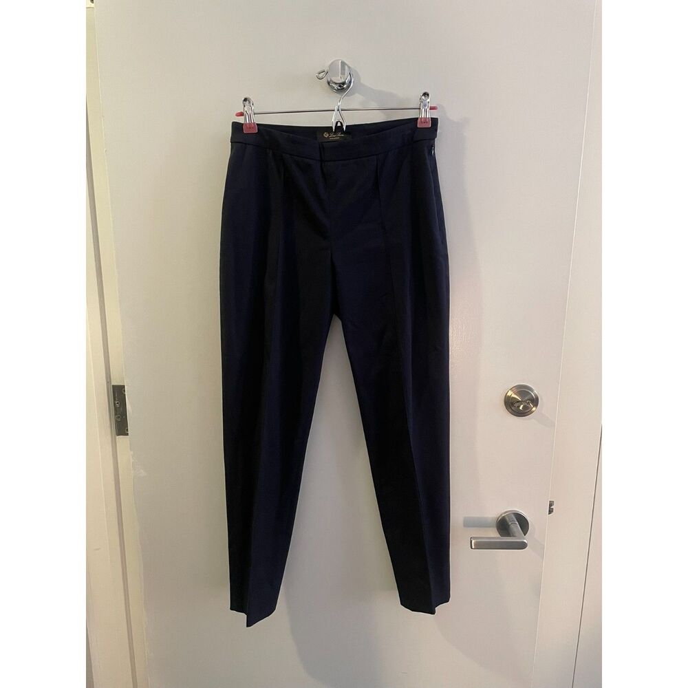 Loro Piana Women’s Navy Cotton Stretch Trousers IT 42 Slim Tailored